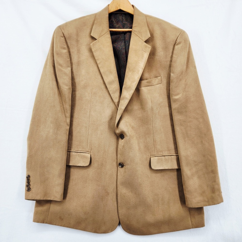 Lauren Ralph Lauren Mens Tan Faux Suede Blazer Sport‎ Coat 44L Paisley Lining